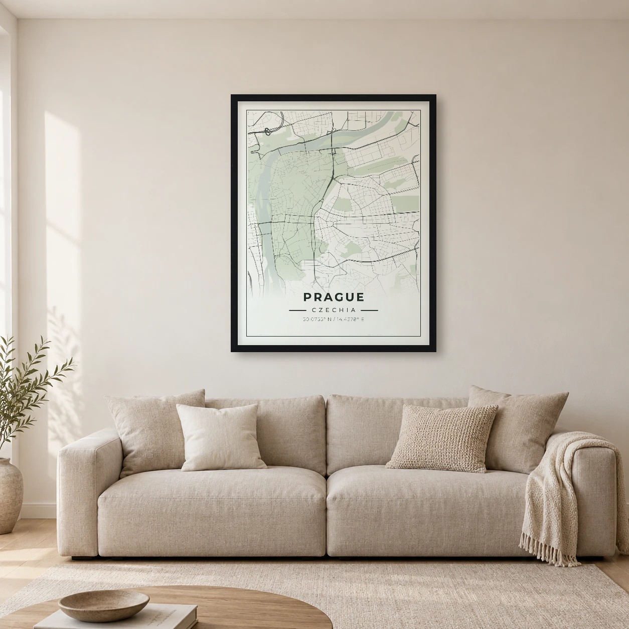 Prague Sage map print in a room