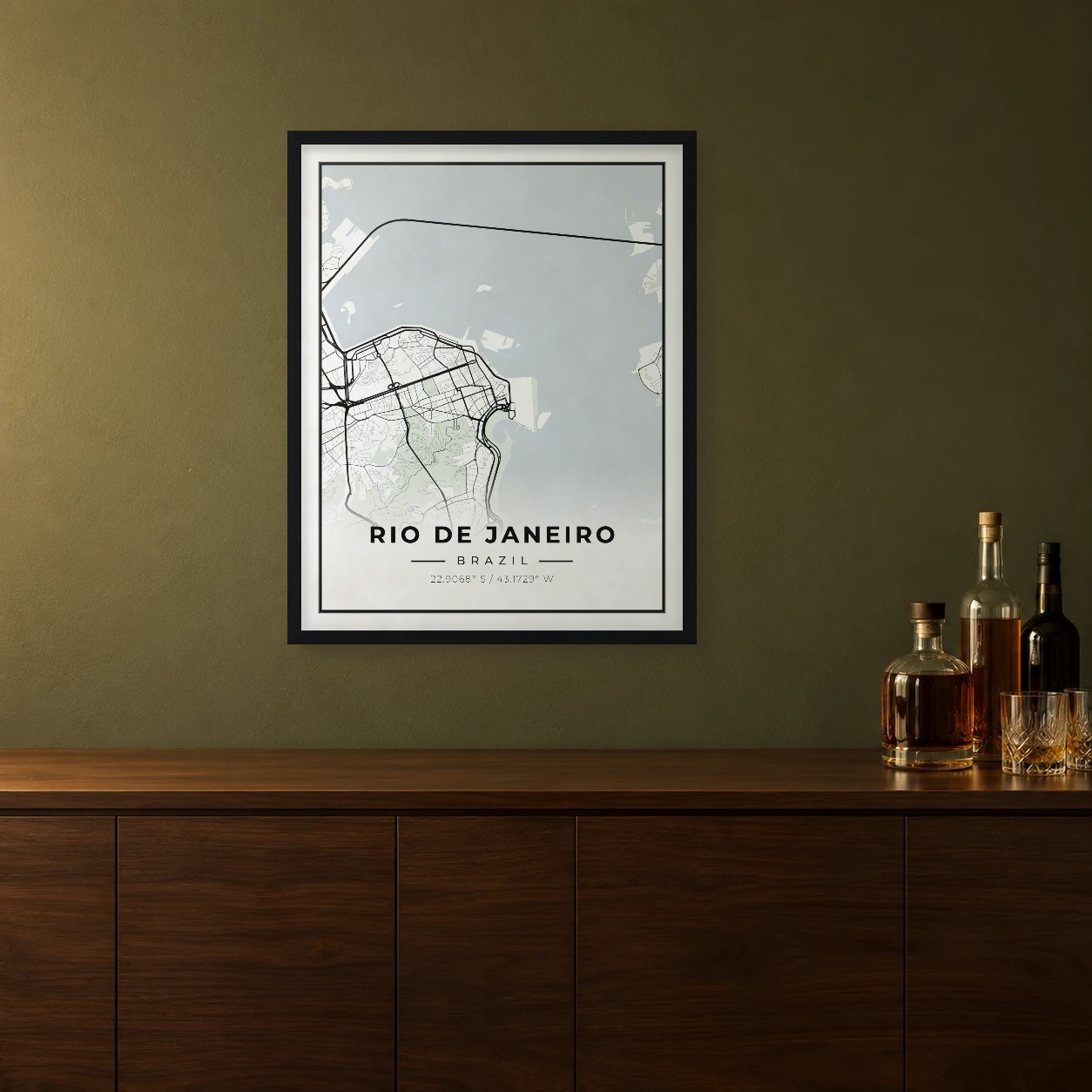 Rio de Janeiro Classic map framed on a wall