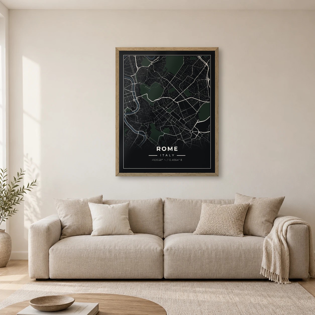 Rome Midnight map print in a room