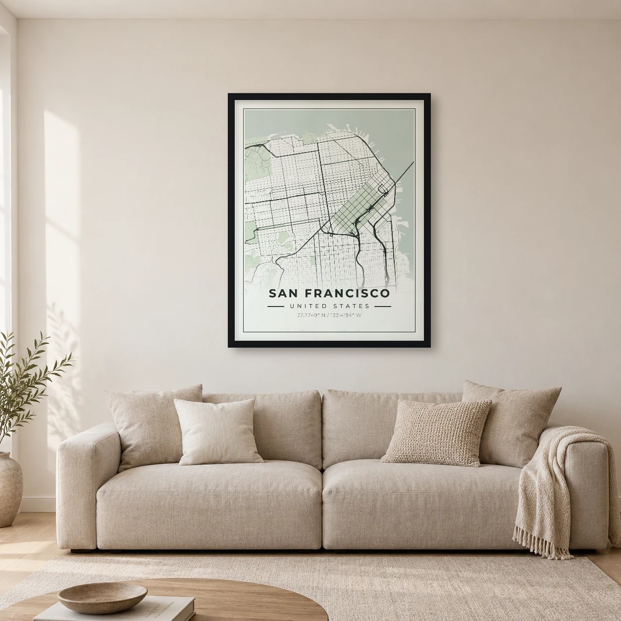 San Francisco Sage map print, framed city wall art