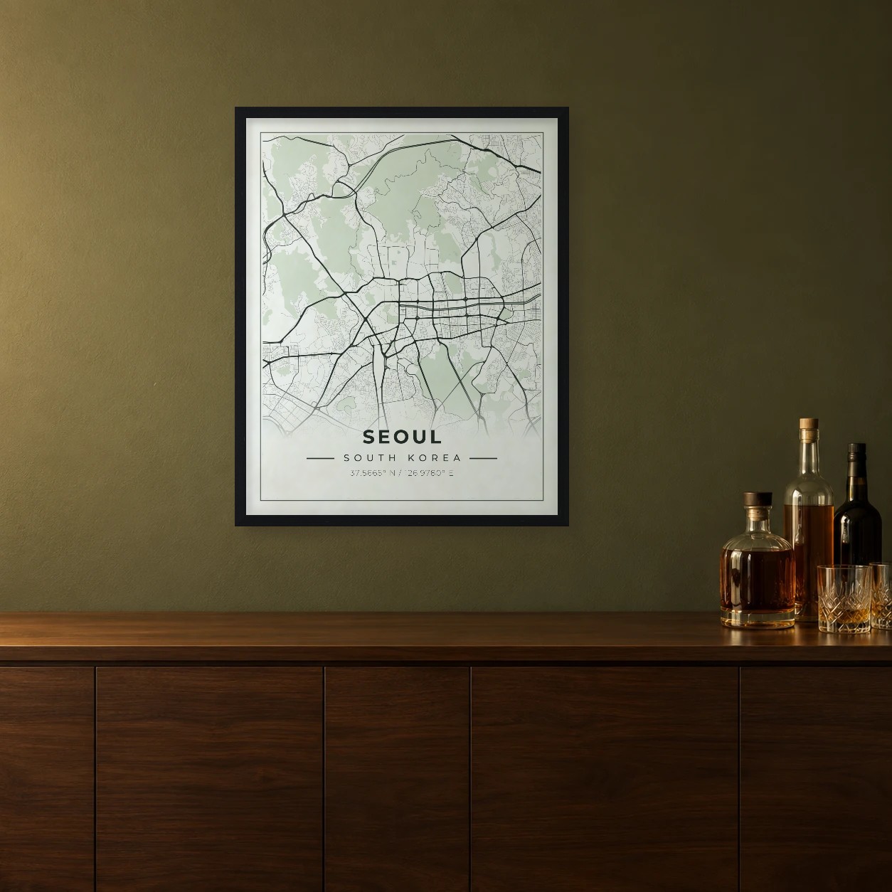 Seoul Sage map framed on a wall