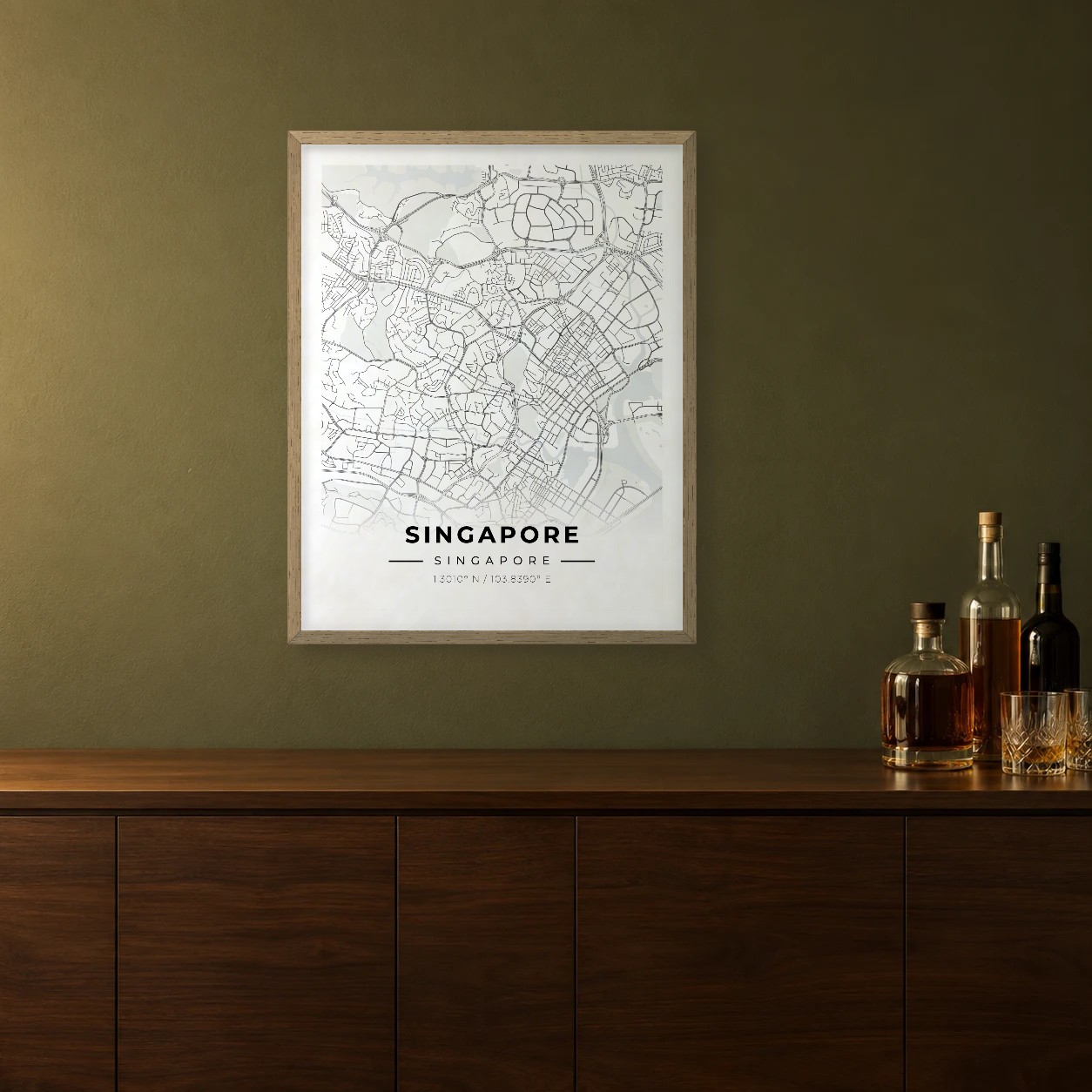 Singapore Atlas map framed on a wall