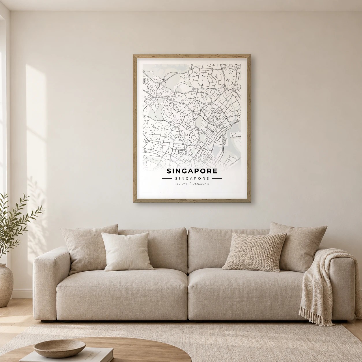 Singapore Atlas map print, framed city wall art