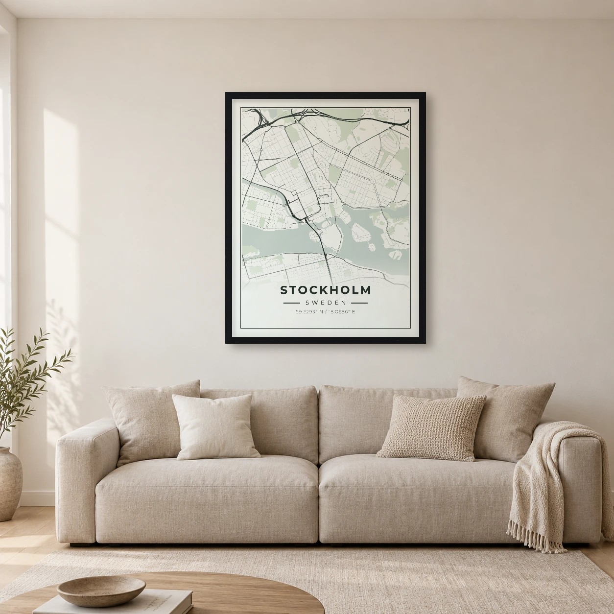 Stockholm Sage map print in a room
