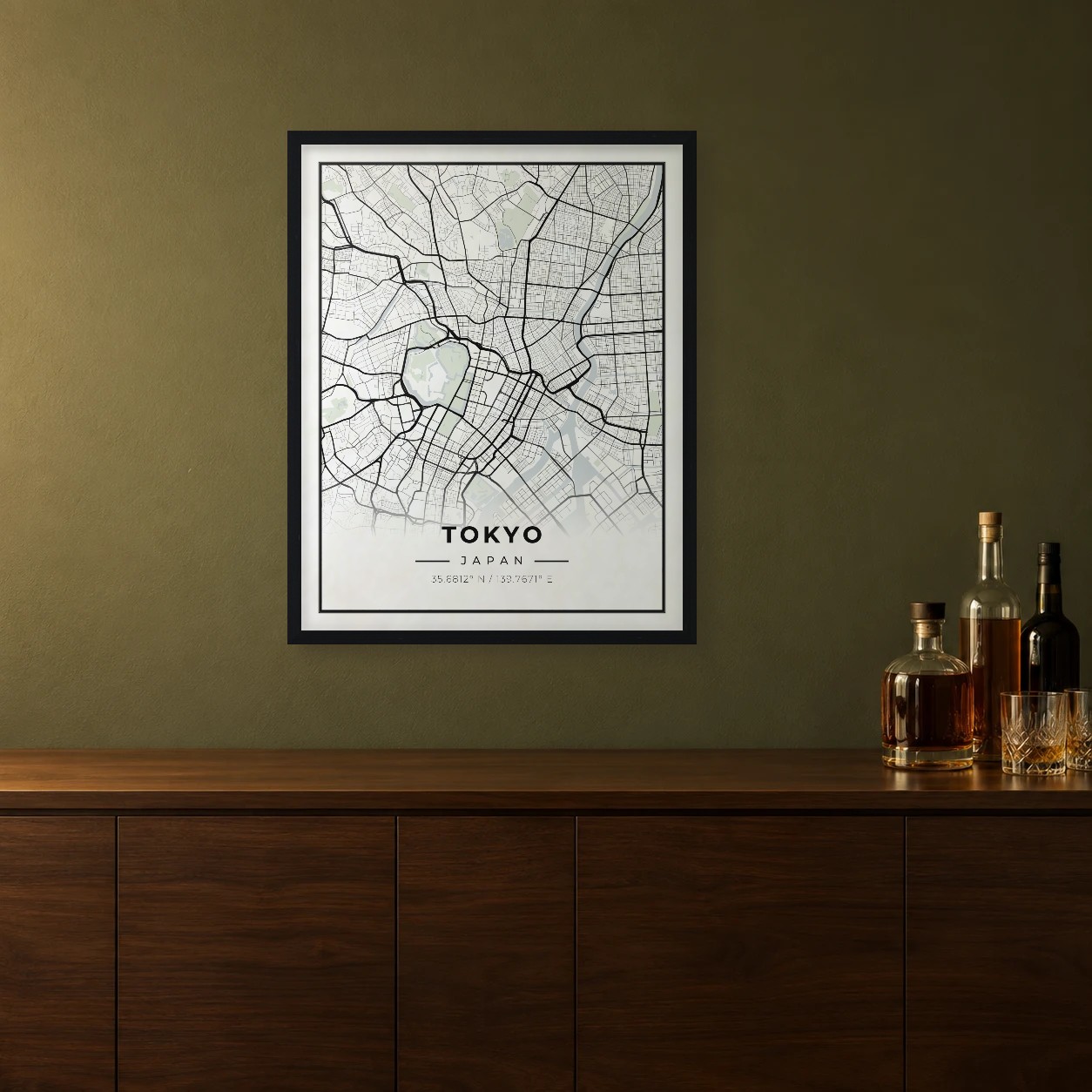 Tokyo Classic map framed on a wall