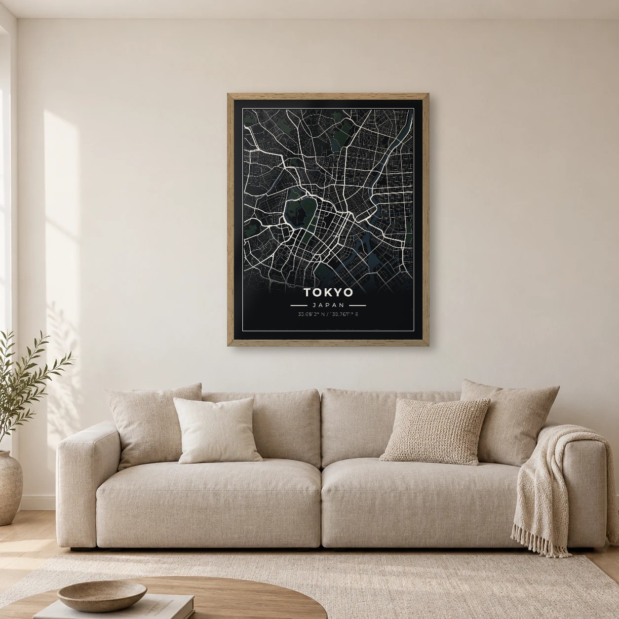 Tokyo Midnight map print, framed city wall art