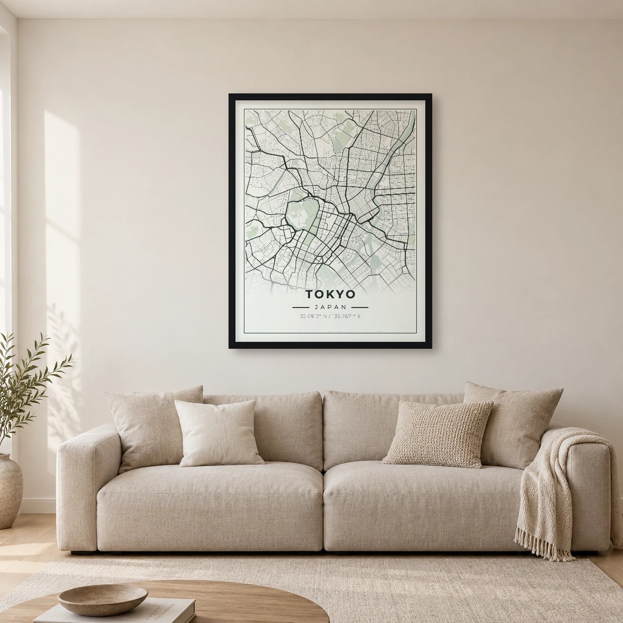 Tokyo Sage map print, framed city wall art