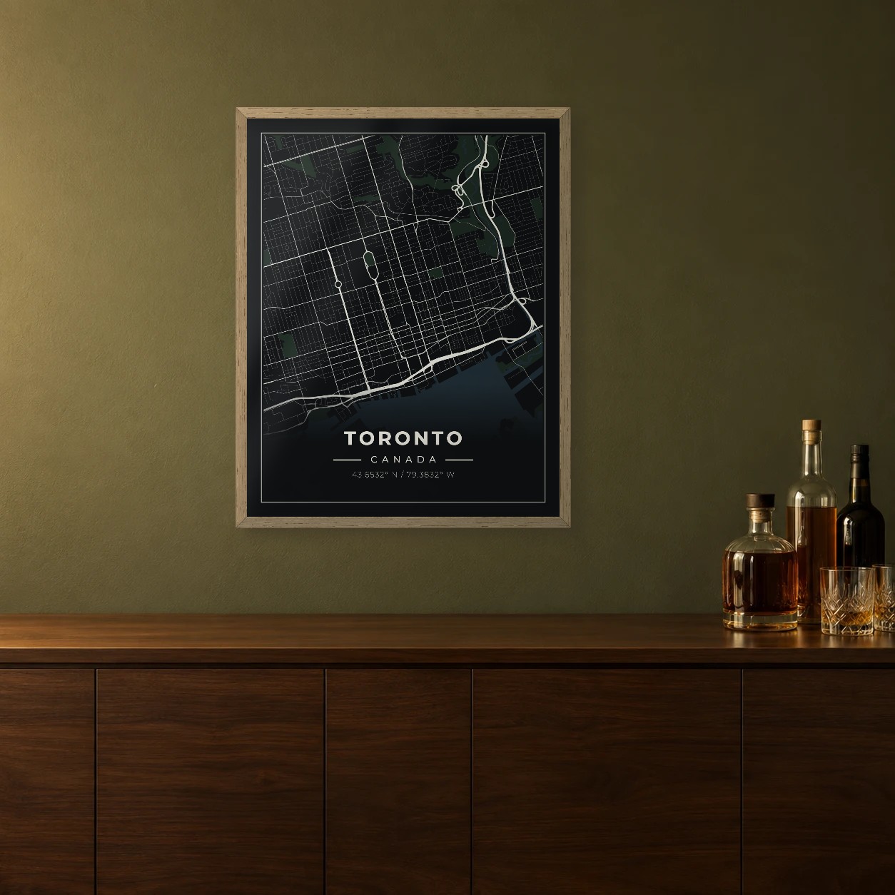 Toronto Midnight map framed on a wall