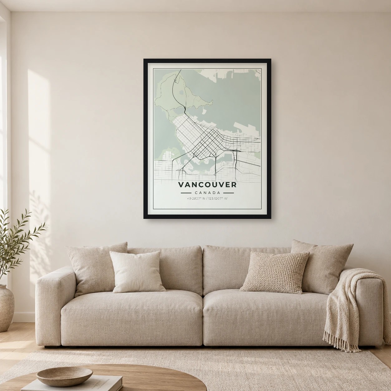Vancouver Sage map print in a room