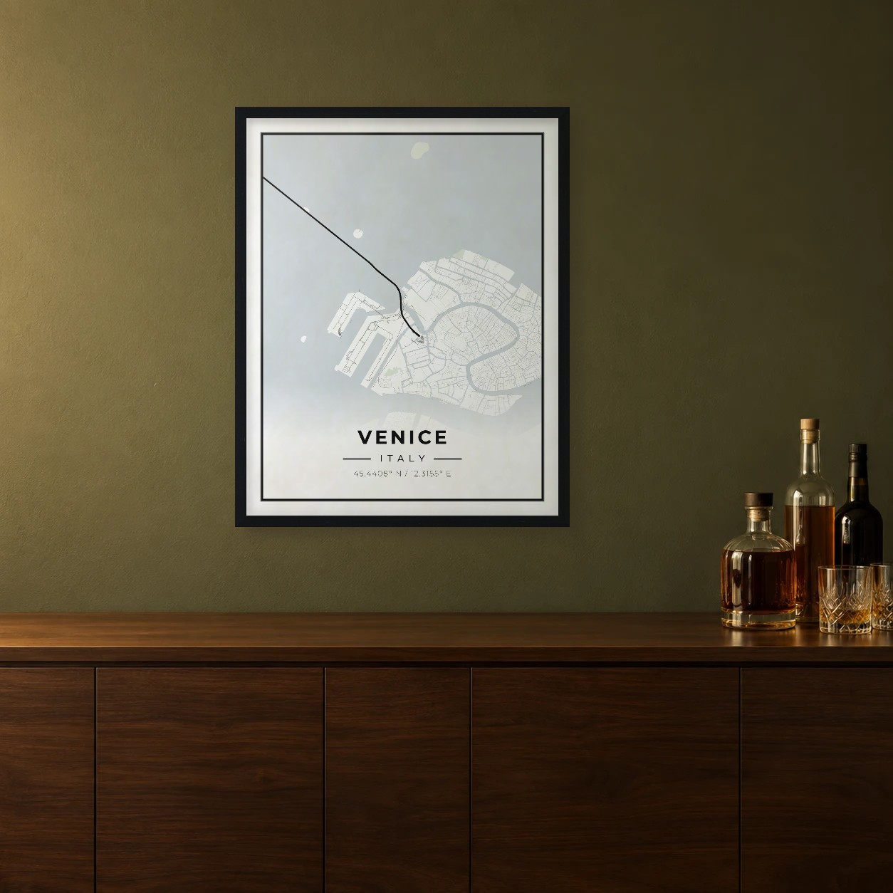 Venice Classic map framed on a wall