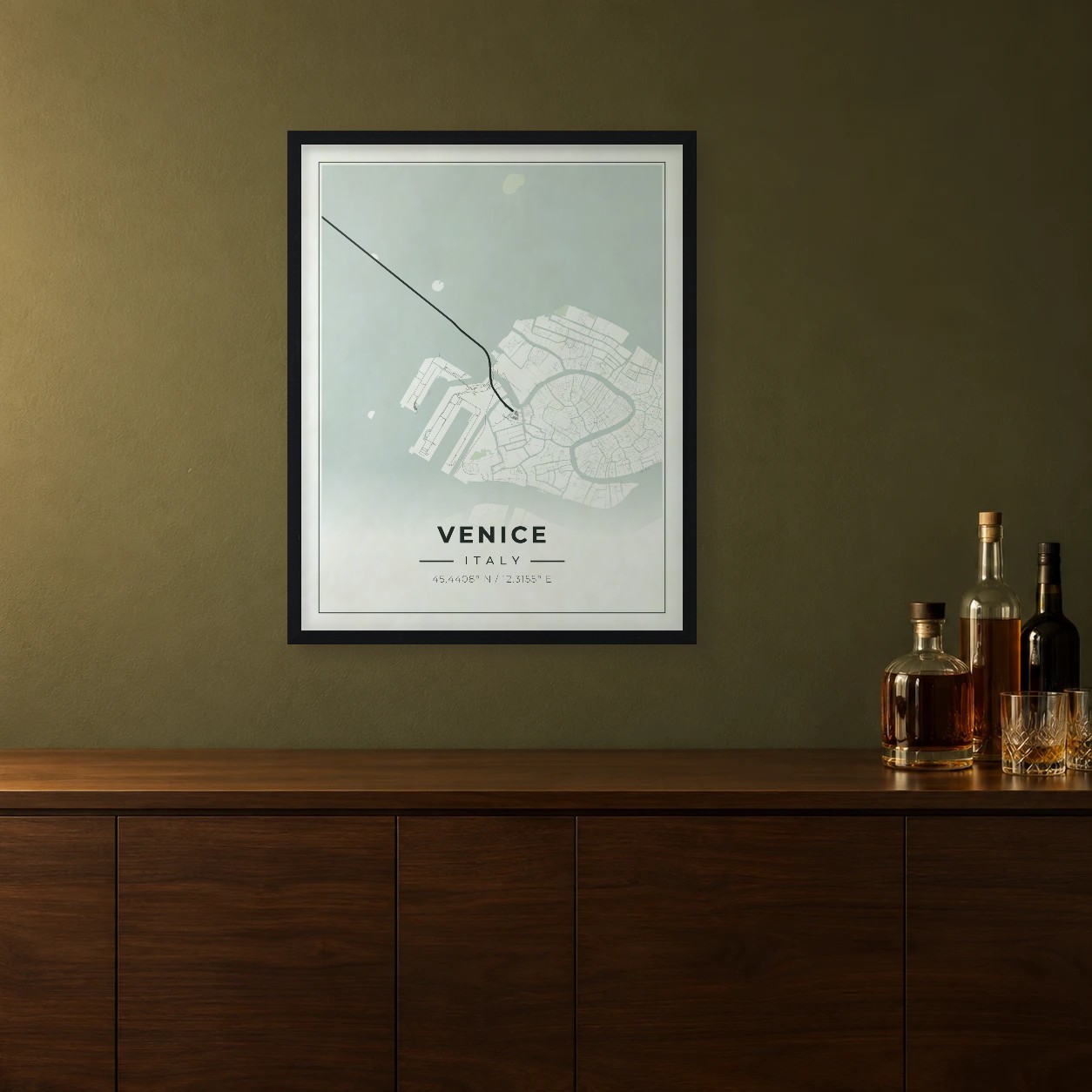 Venice Sage map framed on a wall