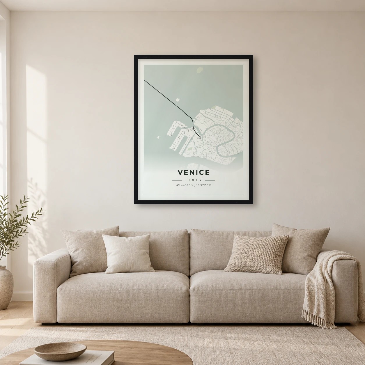 Venice Sage map print in a room