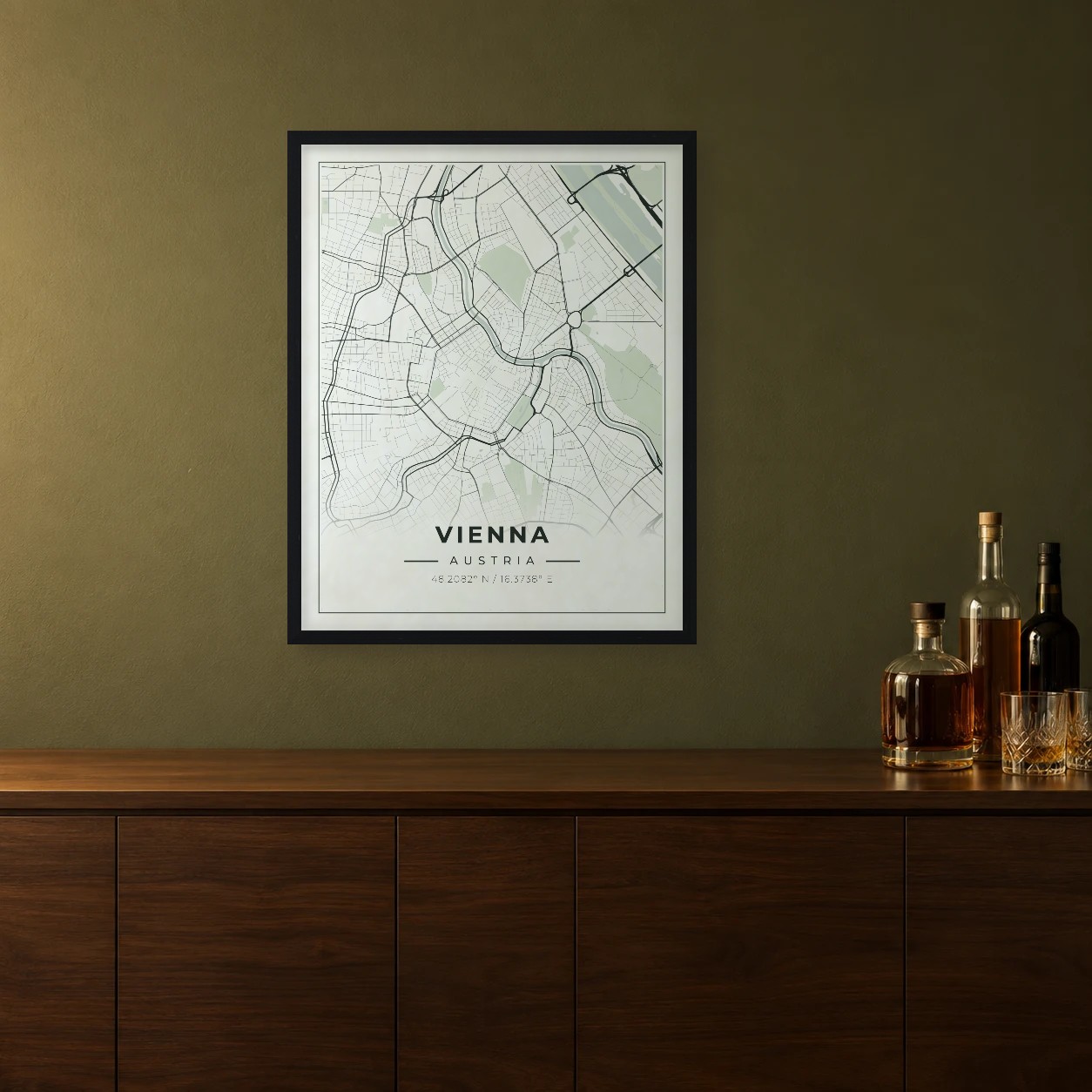 Vienna Sage map framed on a wall