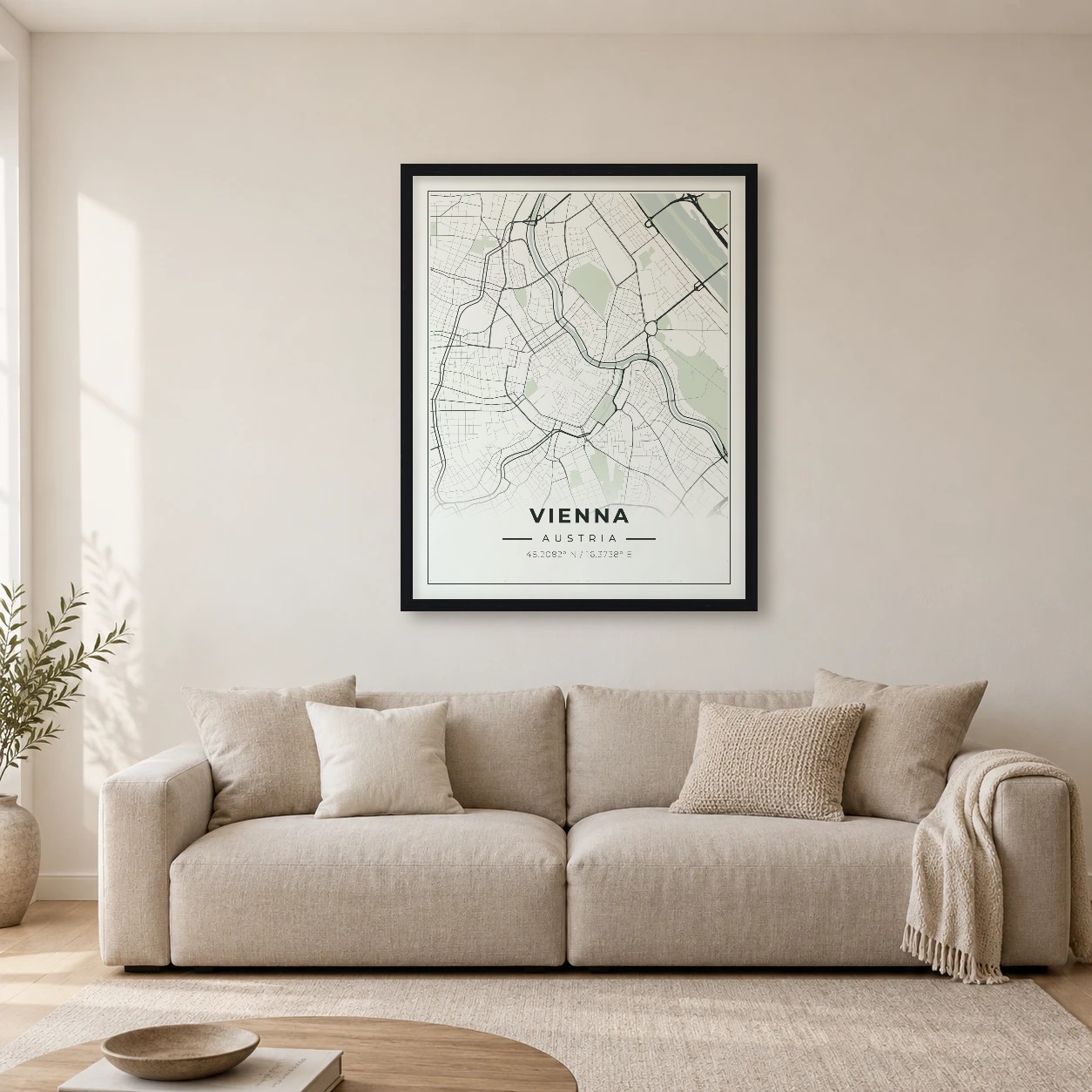 Vienna Sage map print in a room